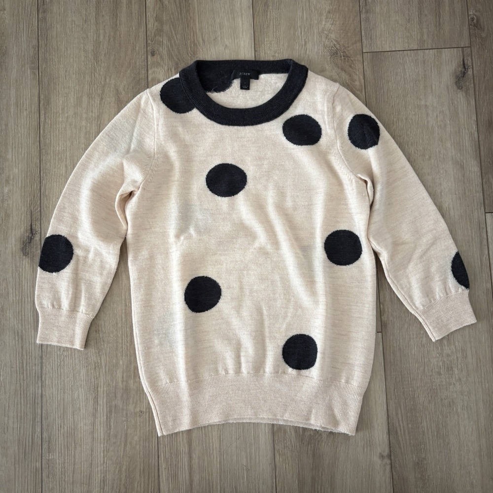 J.‎ Crew Women's 100% Merino Wool Polka Dot Sweater Small Beige Black
